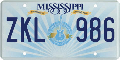 MS license plate ZKL986