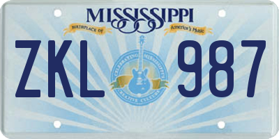 MS license plate ZKL987