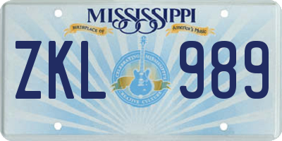 MS license plate ZKL989