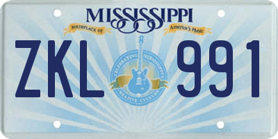 MS license plate ZKL991
