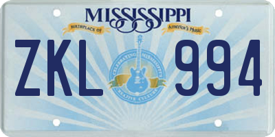 MS license plate ZKL994