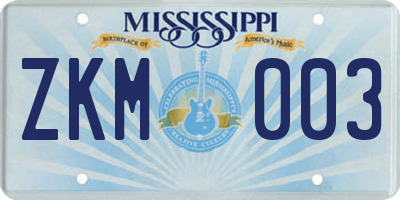 MS license plate ZKM003