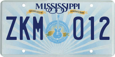 MS license plate ZKM012