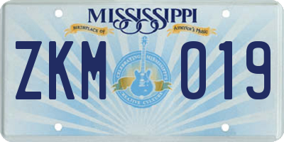 MS license plate ZKM019