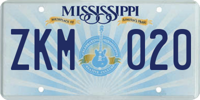 MS license plate ZKM020