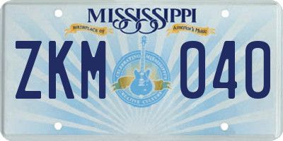 MS license plate ZKM040