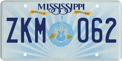 MS license plate ZKM062