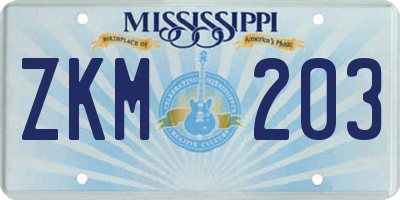 MS license plate ZKM203