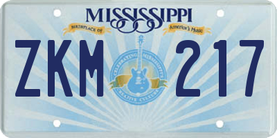 MS license plate ZKM217