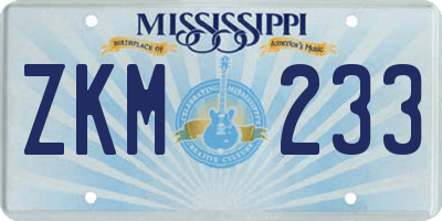 MS license plate ZKM233