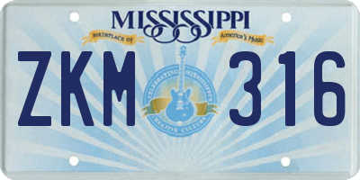 MS license plate ZKM316