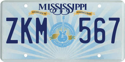 MS license plate ZKM567
