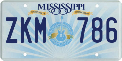 MS license plate ZKM786