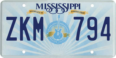 MS license plate ZKM794