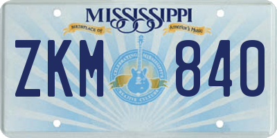 MS license plate ZKM840