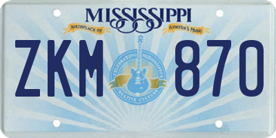 MS license plate ZKM870