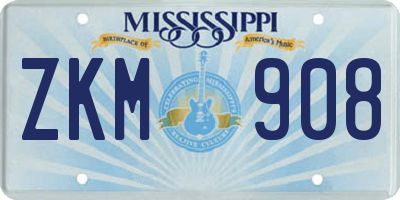 MS license plate ZKM908