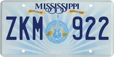 MS license plate ZKM922