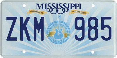 MS license plate ZKM985