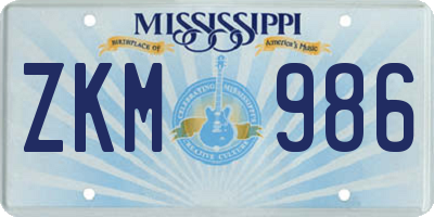 MS license plate ZKM986
