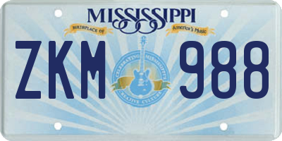 MS license plate ZKM988