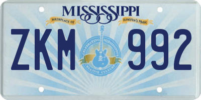 MS license plate ZKM992