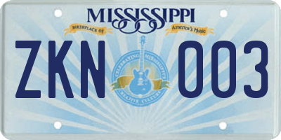 MS license plate ZKN003