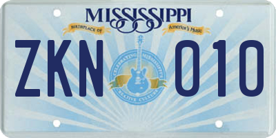 MS license plate ZKN010