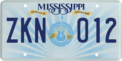 MS license plate ZKN012
