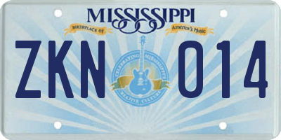MS license plate ZKN014