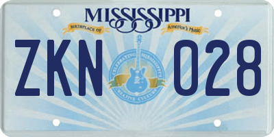 MS license plate ZKN028