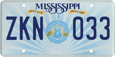 MS license plate ZKN033