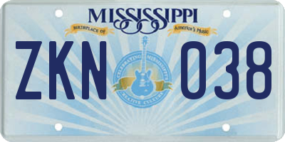 MS license plate ZKN038