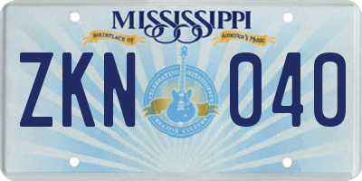 MS license plate ZKN040