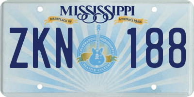 MS license plate ZKN188