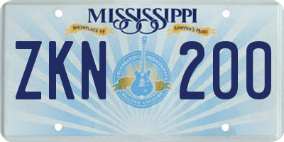 MS license plate ZKN200