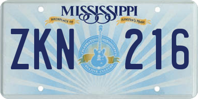 MS license plate ZKN216