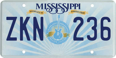 MS license plate ZKN236