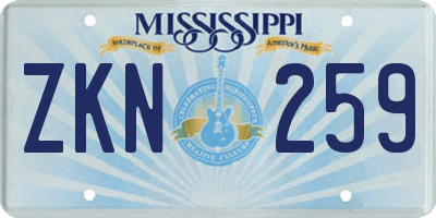 MS license plate ZKN259
