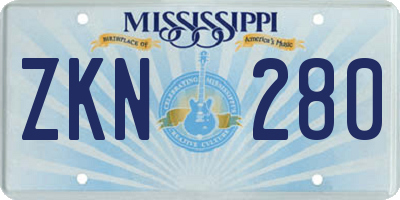 MS license plate ZKN280