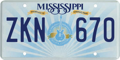 MS license plate ZKN670