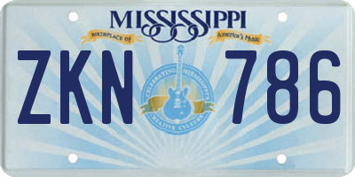 MS license plate ZKN786