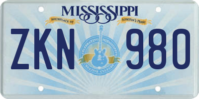 MS license plate ZKN980