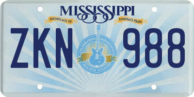 MS license plate ZKN988
