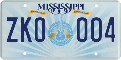 MS license plate ZKO004