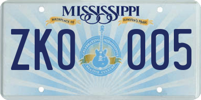 MS license plate ZKO005