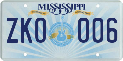 MS license plate ZKO006