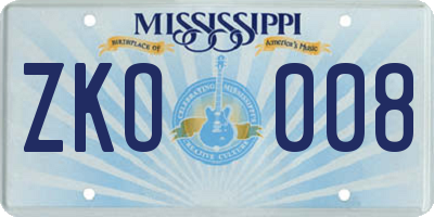 MS license plate ZKO008