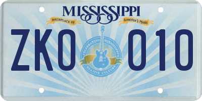 MS license plate ZKO010