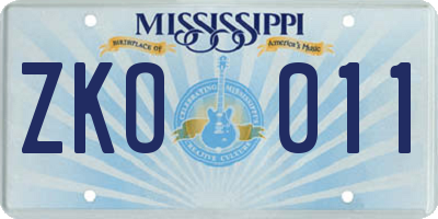 MS license plate ZKO011